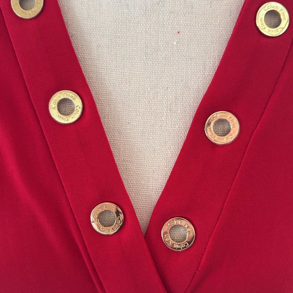 Calvin Klein V neck red wrap dress - Picture 2 of 3